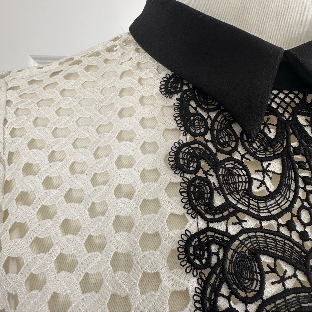 Zara As Seen on TV Black White Lace Crochet Cutout Sheath Dress Mock Neck Size S - Picture 5 of 13